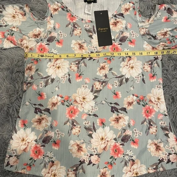 Espresso Los Angeles Womens Cold Shoulder Blue Floral Print Size Large - Picture 5 of 7